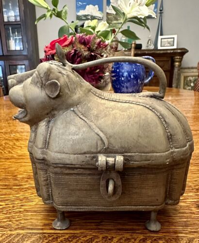 Vintage Chinese Aged Brass Vessel Fu Dog Monkey Treasure Ceremonial Box - Bild 2 von 11