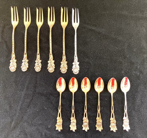 Besteck, Hildesheimer Rose 800er Silber, gepunzt KZP 800, 6 Gabeln, 6 Löffel