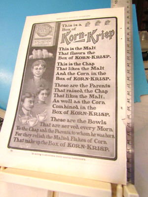 1903 ad 10x7'' Korn Krisp cereal box malted flakes corn, Munson Steamship to Cuba