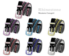 Rhinestone Western Cowgirl Bling Studded Design Suede Leather Belt 1-3/8"(35mm)