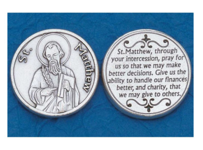 Saint St. Matthew with Prayer - Silver tone Pocket Coin | eBay