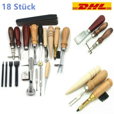 18 Pcs Leder Werkzeug Leather Craft Hand Sewing Stitching Groover Tool Kits DHL