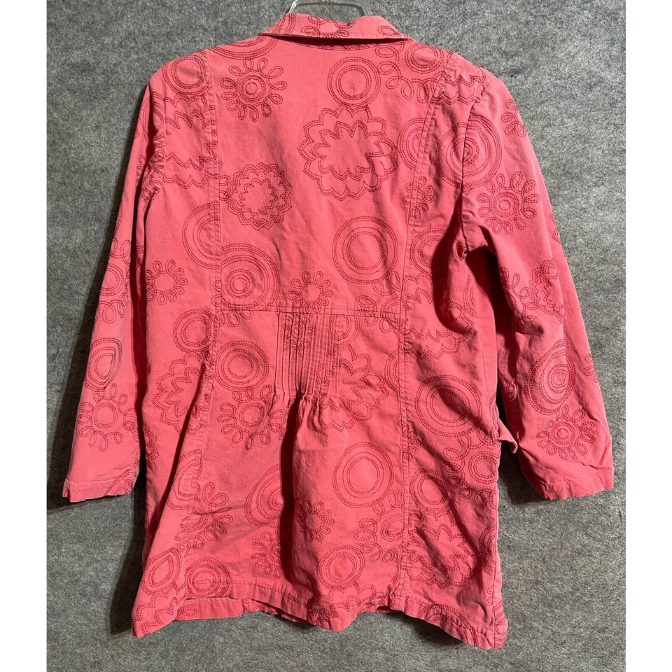 Blazer para mujer J. Jill L elástico floral bordado un solo pecho rosa Foto 2 de 4