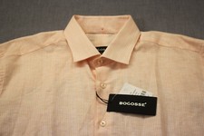 BOGOSSE Men Orange  White Striped Pleated Dress Shirt NWT 5 XL 16.5 34/35 200