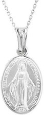 Sterling Silver Miraculous Virgin Mary Medal Latin Prayer Charm Pendant Necklace