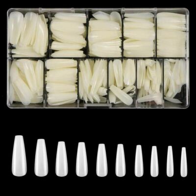 500PCS  French Half False Nail Art Tips Long Ballerina Coffin Flat C Curve