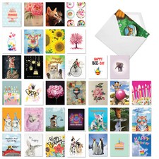 36 Asst'd Birthday Note Cards Bulk Set 4x5.12" w/ Env. - A Bunch of Birthdays
