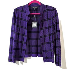 Ming Wang Knit Jacket Size XS Purple Plaid Blazer Inverted Notch Cardigan