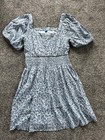 Old Navy Dress Womens Medium Blue Paisley Puff Sleeve Smocked EUC