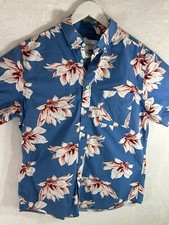 Goidiellow  Co Hawaiian Shirt Medium Blue Floral Cotton Summer Vacation Casual