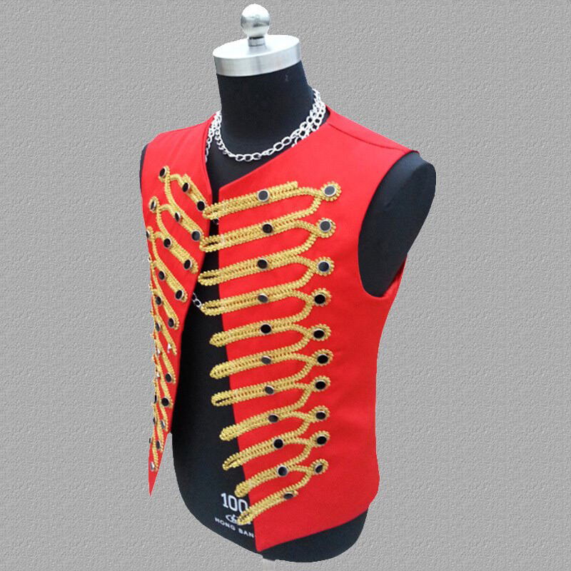 Mens British Hussar Sleeveless Jacket Rock Band Vest Waistcoat Top