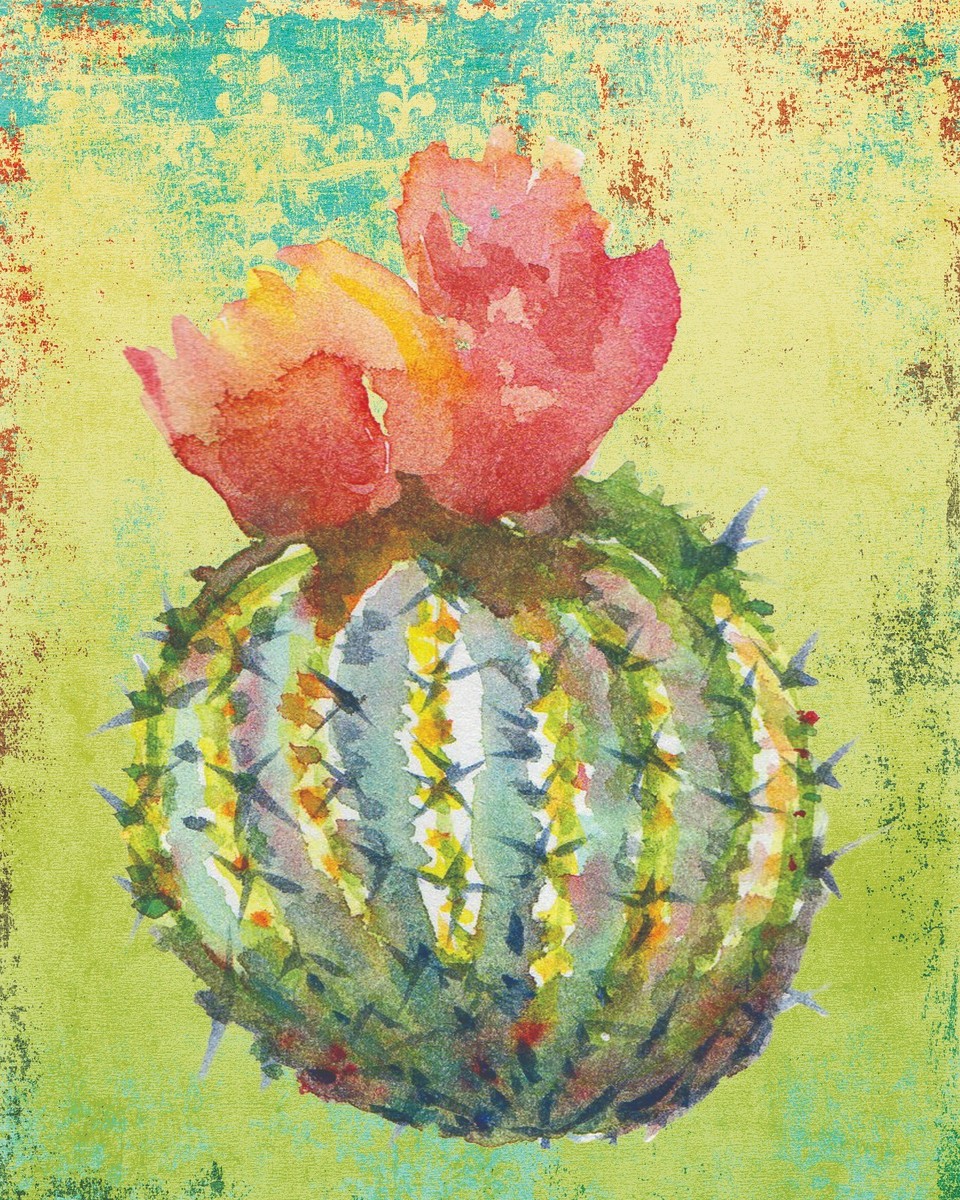 Botanical cactus print, size 8x10", coral, yellow & green cactus art print  | eBay