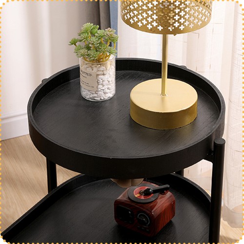 2-Tier Black Side Table End Table with Storage Sofa Table & Metal Frame - Picture 14 of 17