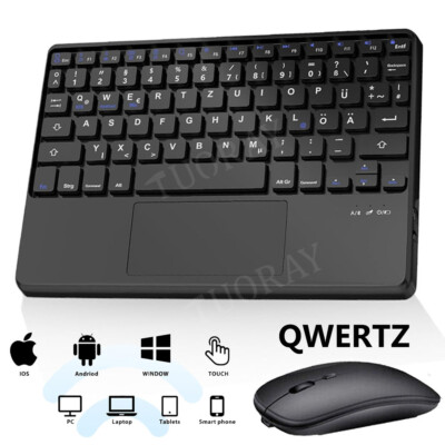 QWERTZ Bluetooth Tastatur Maus mit Touchpad für Windows Tablet PC Android 9-11''