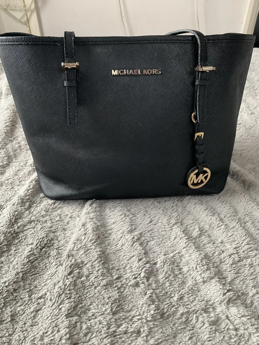 Michael Kors Black Jet Set Saffiano Leather Tote Used Condition