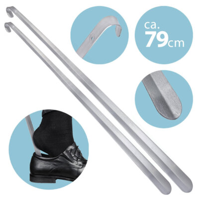 2er Set Schuhlöffel ca. 79cm Edelstahl Metall Schuhanzieher extra lang stabil