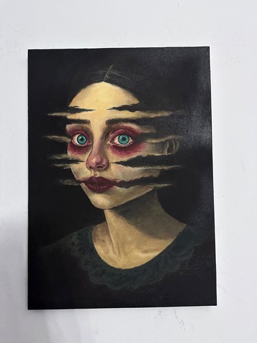 Original 10×14 Surreal Dark Portrait Acryl Gemälde | Gothic Horror Wandbild