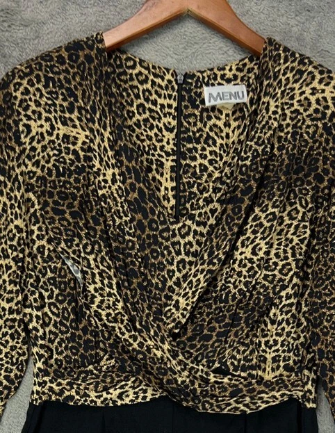 Mono vintage años 80 MENU para mujer 12 una pieza leopardo negro manga larga pantalón Foto 2 de 4