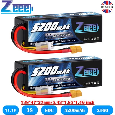 2x Zeee 3S Lipo Battery 5200mAh 11.1V 80C XT60 Hard Case for RC Car Quadcopter