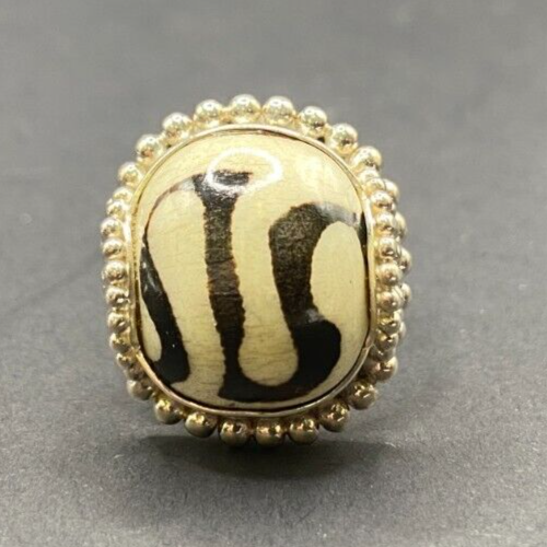 Anello Zebra Diaspro Taglio Cuscino Cristallo Argento Sterling Placcato Oro Timbrato Sejan - Foto 16 di 24