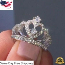Women Crown Jewelry 925 Silver Ring Cubic Zircon Wedding Ring Sz 6-10