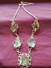 Antique Design Abalon Shell 925 Silver Pendant Choker Necklace Pendant