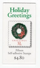 1998 32 cent Christmas Wreath complete booklet of 15 Scott #BK270, Mint NH
