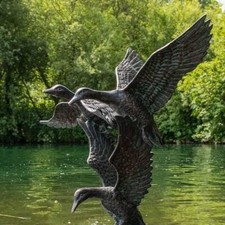 Life-Size Set of Three Flying Ducks Sculpture - Cast Aluminium Outdoor Ornament