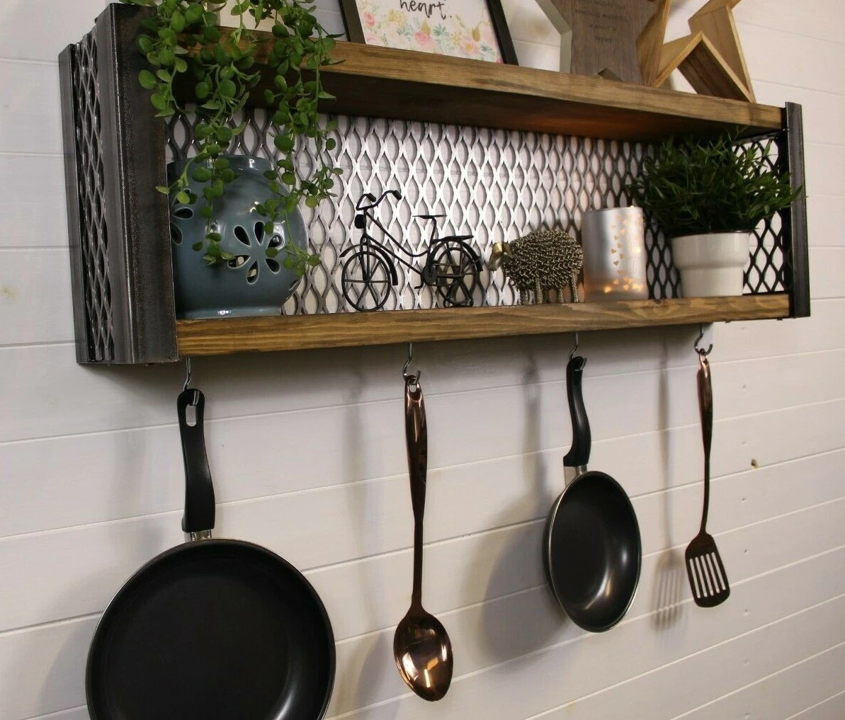 Industrial Style Wall Mounted Shelf. Storage Display Utensil Rack,