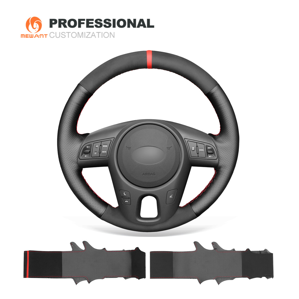 Black Suede Genuine Leather Car Steering Wheel Cover for Kia Forte Soul Rio
