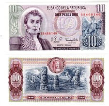 Colombie Colombia Billet 10 PESOS ORO 1980 P410 AIGLE SALAVARRIETA  NEUF UNC