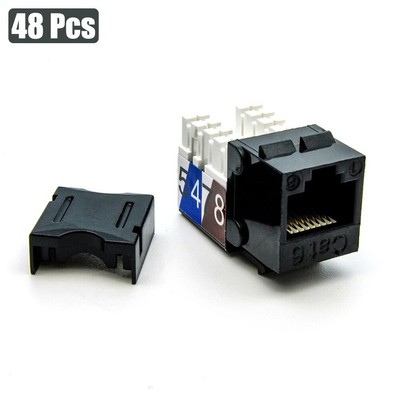 48 Pcs Cat6 RJ45 Network LAN Ethernet Keystone Jack 110 Punch Down Snap In Black