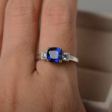 925 Sterling Silver Handmade  3.25 Blue Sapphire Gift Ring For Her