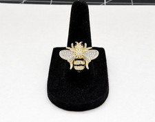 Black, White, Yellow CZ 18K GP Sterling Silver 925 Bumblebee Ring Sz 8