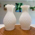 2 Vintage Milk Glass Hobnail Hurricane Oil Lamp Chimney Shades Ruffled 7.5” Tall