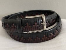 Vintage Italian Made Brown Black Braided Woven Leather Dress Belt Size 40