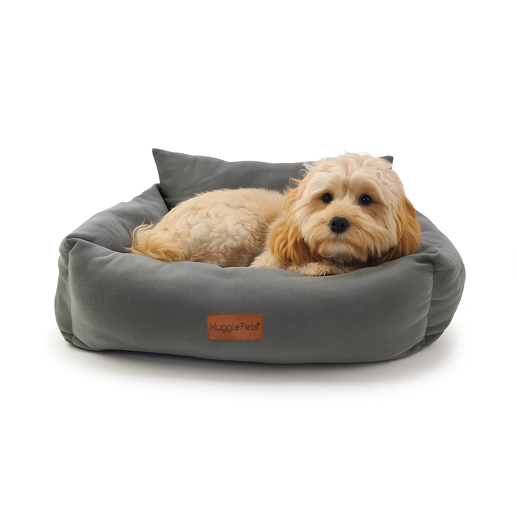HugglePets Dog Bed Pet Sofa Luxury Fleece Cat Lounger Soft Stylish Comfort S M