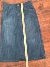 Christopher  Banks Blue Denim Skirt SZ 8 studded back pockets  flare back hem 