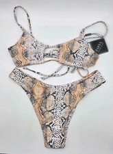 Zaful Women's Bikini Swimsuit Size 4 Gray Snake Print Swim Swimsuit Top  Bottom