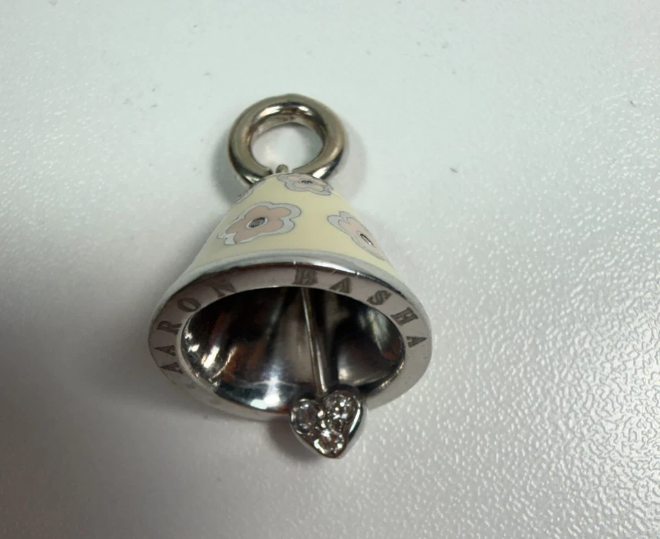 Colgante Aaron Basha Oro Blanco 18K Diamante Esmalte Campana Dije Hecho en Italia Foto 2 de 4
