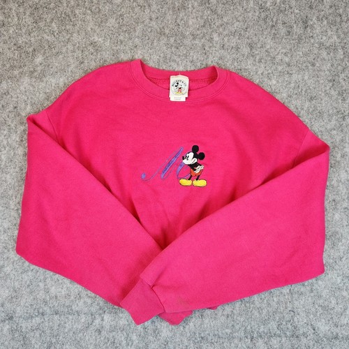 80s 90s VTG Disney Mickey Co Sweatshirt Women L Pink Embroidered Crewneck USA