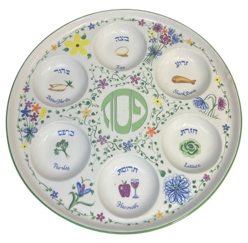 Passover Seder Plate Floral Ceramic Hebrew English Judaica Pesach Serving Dish