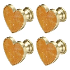 4Pcs Drawer Knobs, Zinc Alloy Decorative Heart-Shaped Pull Handles, Yellow