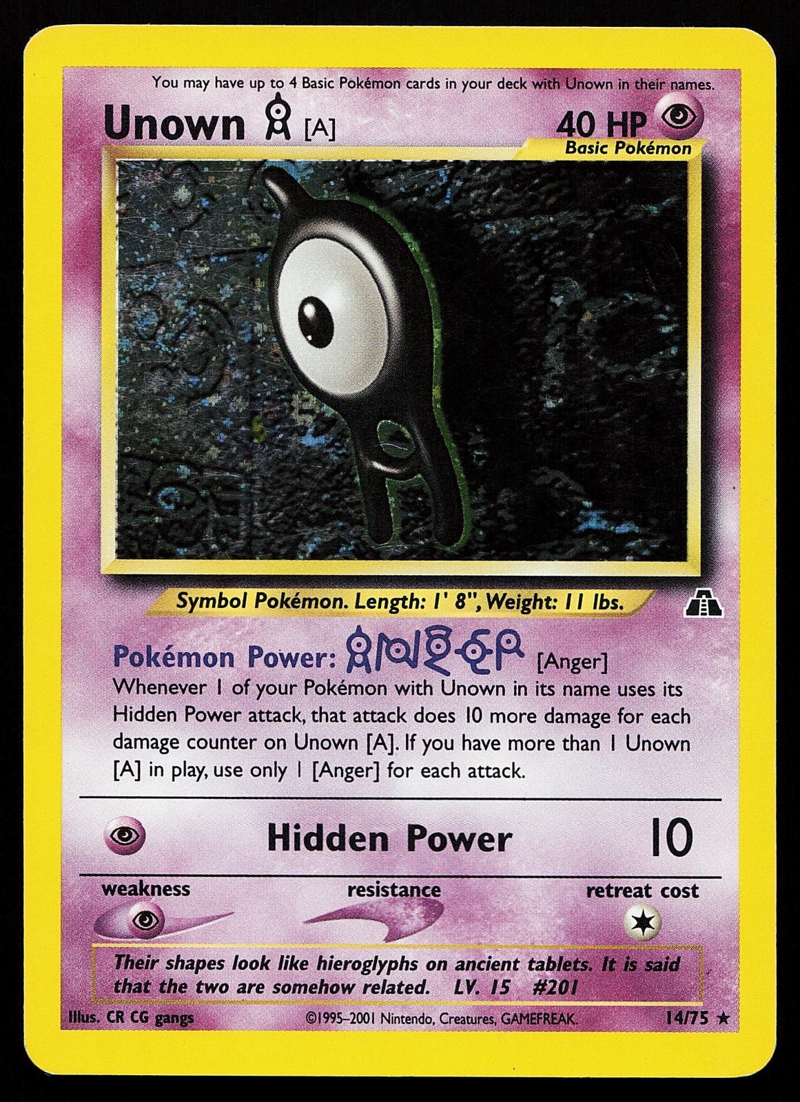 Unown [A] 14/75 Unlimited Holo Rare Neo Discovery Pokemon Card