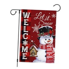 Winter Christmas Garden Flag Double Sided 12x18 Inch Snowman Let's Red Snow