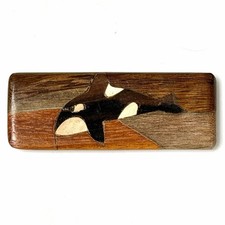 Hand Made Orca Killer Whale Wooden Wood Intarsia Marquetry Magnet