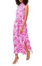 NWT Vince Camuto M Pink Floral Cowl Mock Neck Slit Maxi Dress Pockets Guest