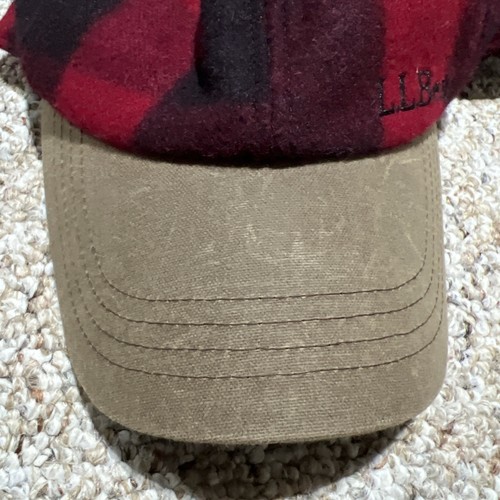 LL Bean Wool Blend Ball Cap Hat Strapback Adjustable Plaid Red Leather Strap - Picture 10 of 10