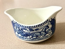 VTG Royal China Currier & Ives Blue Gravy Boat &ldquo;Sleigh Ride&rdquo; USA EXC
