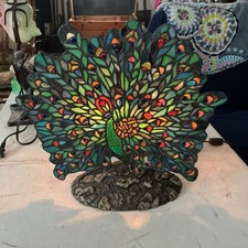 KL Stained Glass Peacock Table Lamp w/Metal Base, 120V, Model 11682 DOH 1091